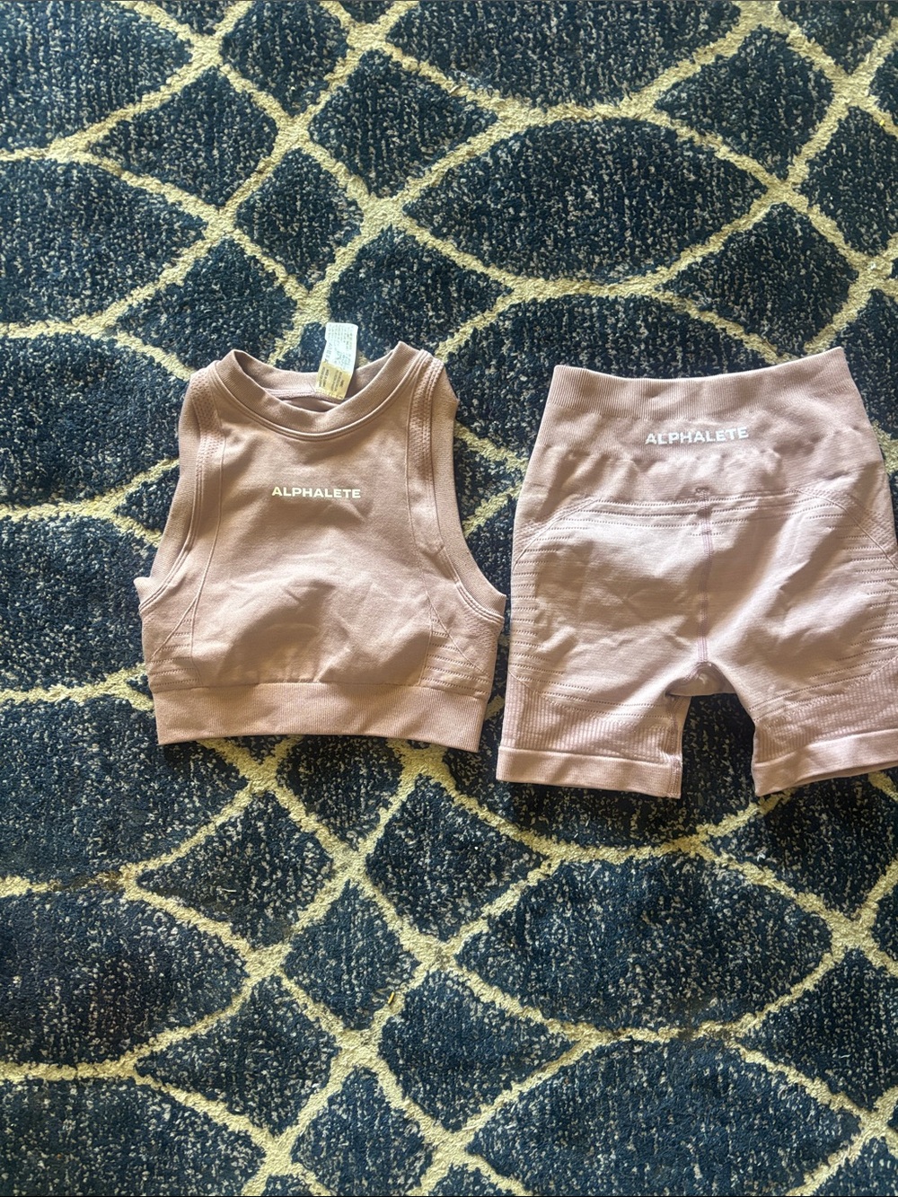 Alphalete Dusty Mauve Seamless Crop Tank & Bike Shorts Set